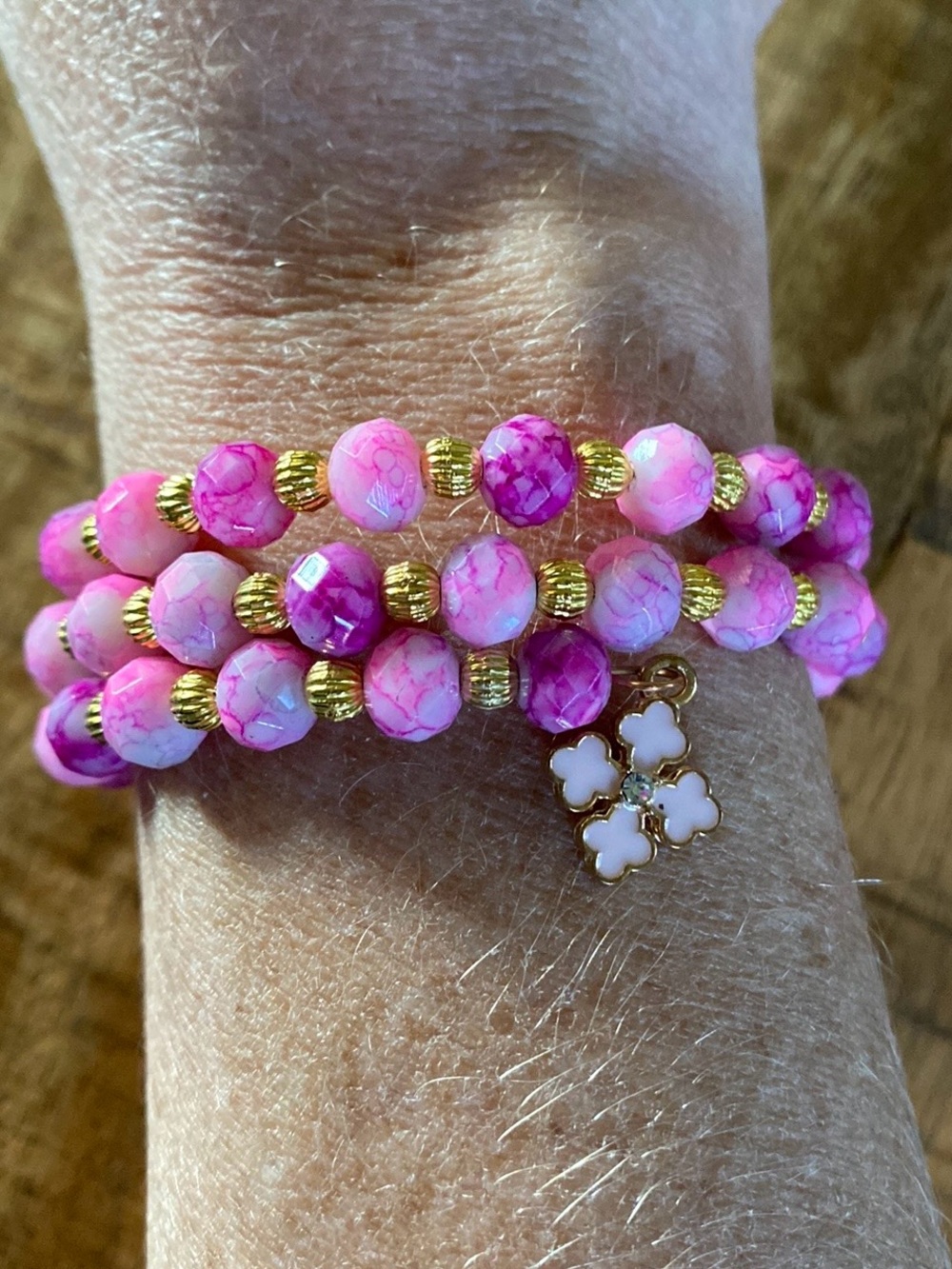 Pink Marbled Bead Multi-Strand Wrap Bracelet